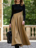 Contrast color V-neck long-sleeved dress