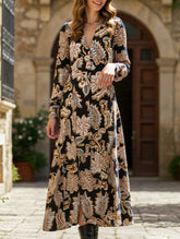 Deep V-neck long-sleeved dress with waist