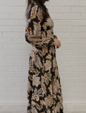 Deep V-neck long-sleeved dress with waist