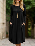 Midi-length round neck long-sleeved dress