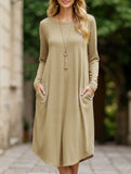 Midi-length round neck long-sleeved dress