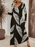 V-neck printed long-sleeved maxi dress
