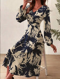 Fashionable V-neck hot-print dress