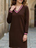 L ribbed V-neck contrast dress