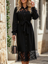 Lace Panel Shirt Midi Dress