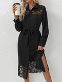 Lace Panel Shirt Midi Dress