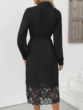 Lace Panel Shirt Midi Dress