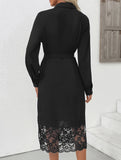 Lace Panel Shirt Midi Dress