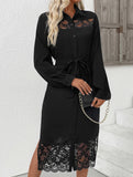 Lace Panel Shirt Midi Dress