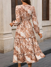 Long-sleeved V-neck slit printed dress