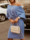 Slim Fit Oversized Knitted Batwing Sleeve Dress