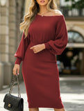 Slim Fit Oversized Knitted Batwing Sleeve Dress