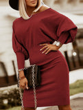 Slim Fit Oversized Knitted Batwing Sleeve Dress