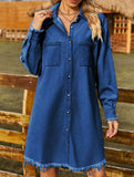 Vintage washed denim loose raw edge dress