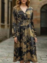 Retro style v-neck hot stamping dress