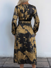 Retro style v-neck hot stamping dress