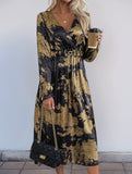Retro style v-neck hot stamping dress