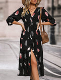 Colorful feather print three-quarter sleeve dress