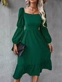Solid color A-line casual long-sleeved dress