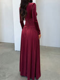 Retro deep V long sleeve maxi dress
