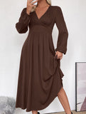 Retro waist deep V neck dress