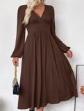 Retro waist deep V neck dress