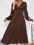 Retro waist deep V neck dress