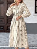 Retro style bow collar long sleeve polka dot dress