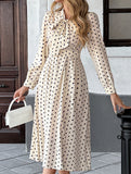 Retro style bow collar long sleeve polka dot dress