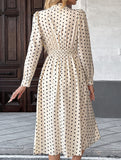 Retro style bow collar long sleeve polka dot dress