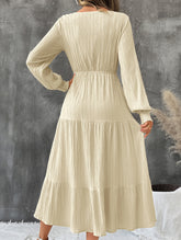 2025 Autumn Pleated V-Neck Solid Color Dress