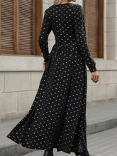 Retro Lace V-Neck Bowknot Print Long Sleeve Dress