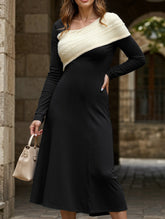 Swing irregular V-neck color-block dress