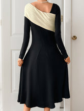 Swing irregular V-neck color-block dress