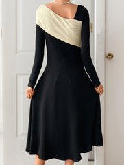 Swing irregular V-neck color-block dress