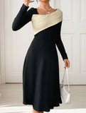 Swing irregular V-neck color-block dress