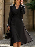 Fashionable V-neck lantern long-sleeved dress