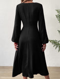 Fashionable V-neck lantern long-sleeved dress