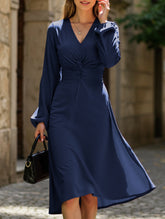Fashionable V-neck lantern long-sleeved dress