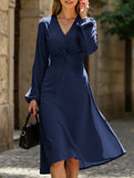 Fashionable V-neck lantern long-sleeved dress