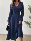 Fashionable V-neck lantern long-sleeved dress