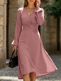 Fashionable V-neck lantern long-sleeved dress