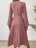 Fashionable V-neck lantern long-sleeved dress