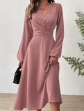 Fashionable V-neck lantern long-sleeved dress