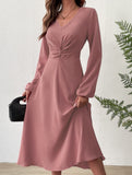 Fashionable V-neck lantern long-sleeved dress