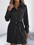 Casual single-breasted long-sleeved tie shirt dress