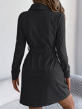 Casual single-breasted long-sleeved tie shirt dress