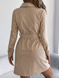 Casual single-breasted long-sleeved tie shirt dress