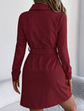 Casual single-breasted long-sleeved tie shirt dress