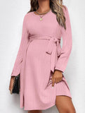 A-line round neck long sleeve dress